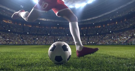 Soccer ball kicked close-up - Powered by Adobe