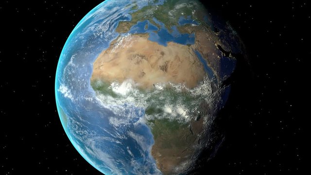 Night to day - rotating Earth. Zoom in on Mali outlined