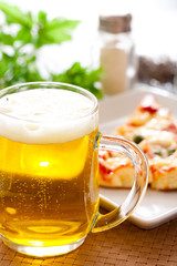 Pizza with beer