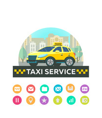Vector logos taxi service. Set of icons for mobile app. Taxi service.
