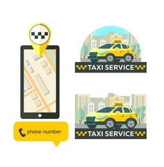 Vector logos taxi service. Mobile app taxi. Taxi service. Set of icons for mobile app.