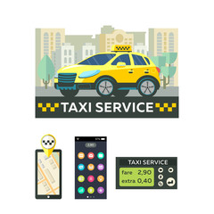 Vector logos, emblems taxi service. Mobile app taxi. Taxi service. Set of icons for mobile app. A taximeter.