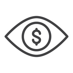 Dollar eye line icon, outline vector sign, linear style pictogram isolated on white. Symbol, logo illustration. Editable stroke. Pixel perfect graphics