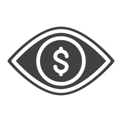 Dollar eye icon vector, filled flat sign, solid pictogram isolated on white. Symbol, logo illustration. Pixel perfect graphics