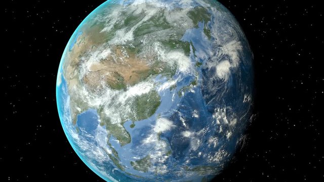 Night to day - rotating Earth. Zoom in on Mongolia outlined