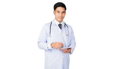 portrait medical doctor with stethoscope on white background