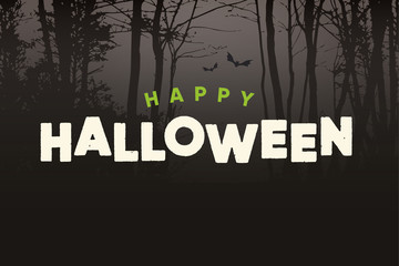 Happy Halloween text logo with night forest background. Editable vector design.