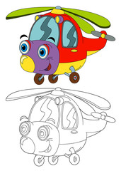 cartoon helicopter - isolated coloring page illustration for children
