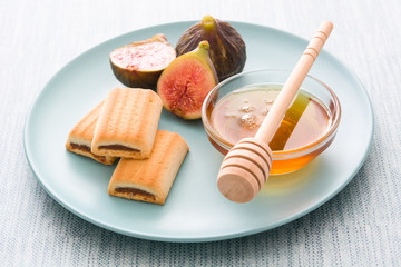 Fig cookies on blue background
