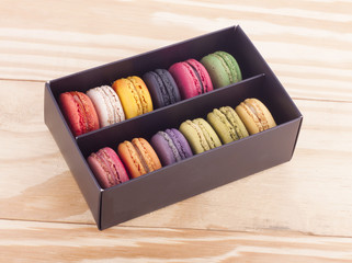 colourful french macaroons or macaron on white background