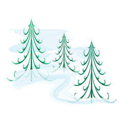 Obraz premium Silhouette set green spruce on white background