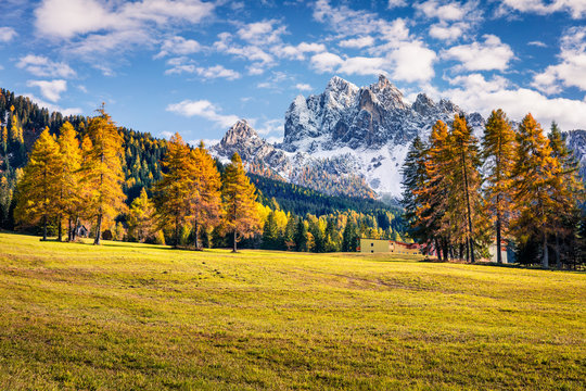 Sunny view of Durrenstein mountain from Vallone village.