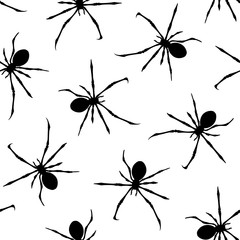 Spiders seamless pattern. Silhouette insects vector illustration, isolated on white background. For fabric design, wallpaper, wrapping, print, decoration.