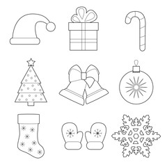 Set of simple christmas and new year line art  icons - 169809011