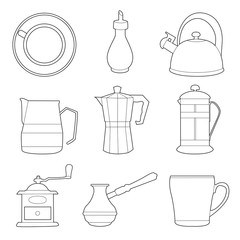 Set of simple coffee line art  icons  on white background