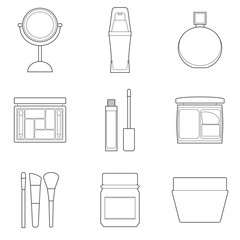 Set of simple cosmetic line art  icons on white background