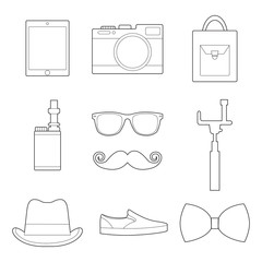 Set of simple hipster accessory line art icons on white background - 169809434