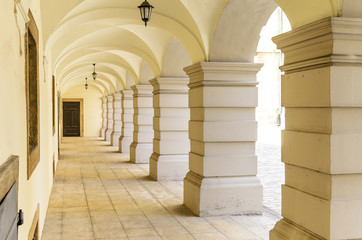 Columns on the facade of the building.