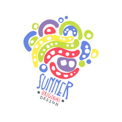 Summer logo template original design, colorful hand drawn vector Illustration
