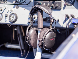 Inside view in cockpit of small airplane