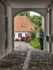 Homes on cobbled streets in Ribe, Denmark