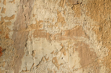 Wall with remains of plaster and paint.