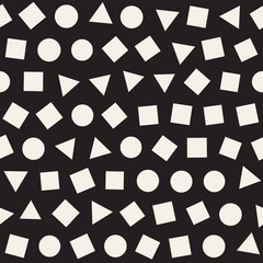 Seamless primitive jumble minimalism patterns. Randomly scattered geometric shapes. Abstract background design