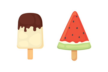 Collection of vector cartoon ice cream illustrations. Summer food.