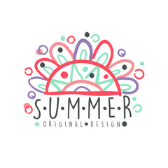 Naklejka premium Summer logo template original design, colorful hand drawn