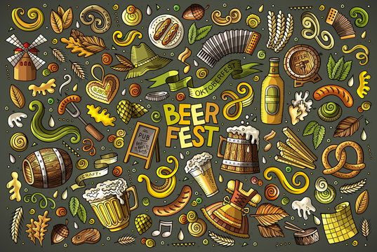 Vector doodle cartoon set of Beer fest objects and symbols