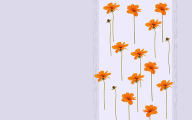 Watercolored orange flowers on violet or green background