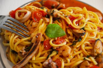 fresh italian pasta & seafood dish