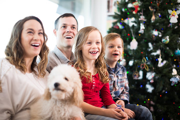 Smiling family members spending Christmas time