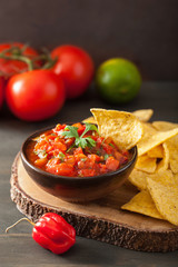 mexican salsa dip and nachos tortilla chips