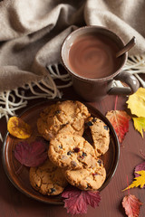 hot chocolate warming drink cozy autumn leaves cookies
