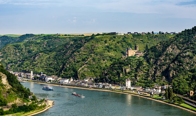 Fototapeta na wymiar View from Loreley. Famous viewpoint high above the Rhine river. 