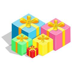 Isometric colored gift boxes