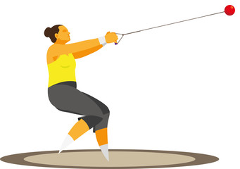 Strong high woman is hammer thrower