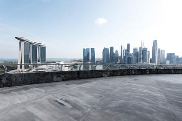 empty concrete road with cityscape of modern city in blue sky