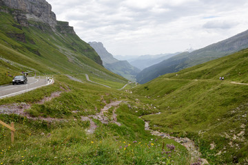 The road to Klausen pass on the Swiss Alps