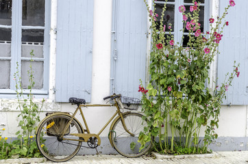 Fototapeta na wymiar vélo appuyer sur un mur île de ré