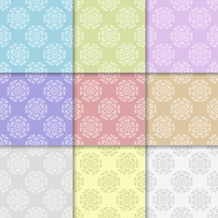 Set of multi colored floral seamless patterns