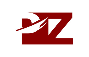 PZ Red Negative Space Square Swoosh Letter Logo
