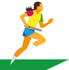 Young woman is player Rounders that run with the bat