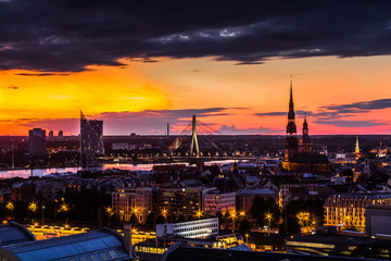 Landscape of the city from the top of the Latvian Academy of Sciences, Riga, Latvia - obrazy, fototapety, plakaty