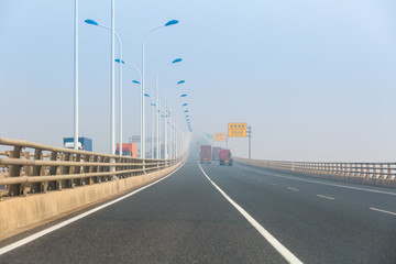 container trucks on the east china sea bridge