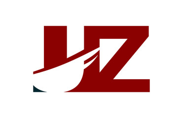 UZ Red Negative Space Square Swoosh Letter Logo