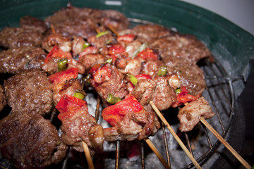 Shashlik skewer on barbecue