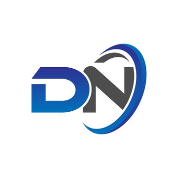 vector initial logo letters dn with circle swoosh blue gray