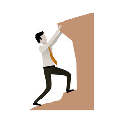 businessman trying to climb to the top of stone in white background